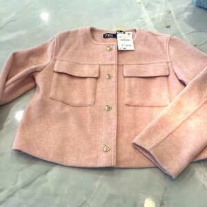 Zara pink heather jacket w gold buttons